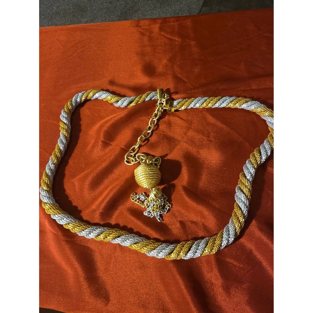 Vintage Two Toned Gold Silver Necklace W Tassle 30" + Japan